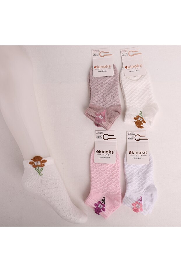 4-Piece Set of Stitch-Free Washed Girls' Patterned Transitional Booties Socks