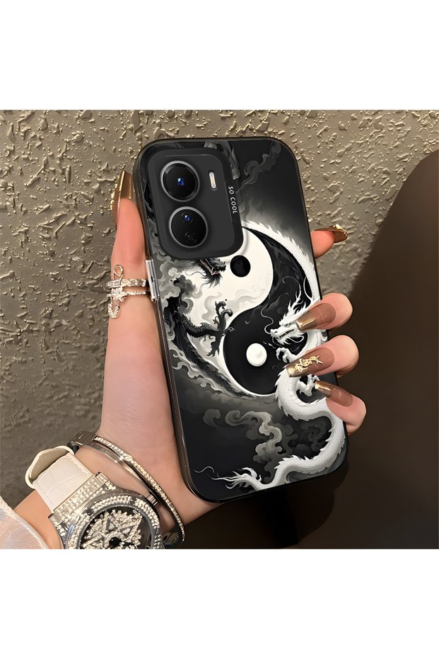 Vivo Y16 Compatible Silicone Edge Hard Back Anti-Fall Phone Case Dragon Patterned