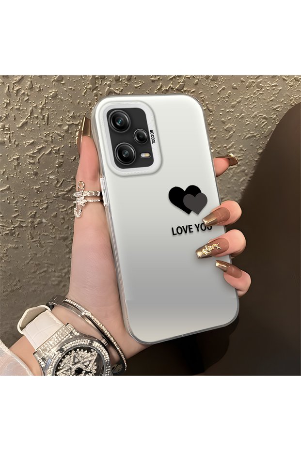 Redmi Note 12 Pro 5g Compatible Heart Patterned Silicone Edge Hard Back Anti-Fall Phone Case