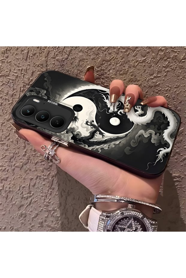 Silicone Edge Hard Back Phone Case Compatible with Realme 14X Dragon Patterned