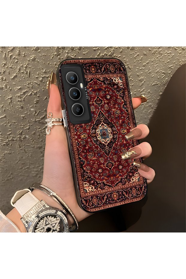 Realme C65 4g Compatible Silicone Edge Hard Back Anti-Fall Phone Case Vintage Patterned