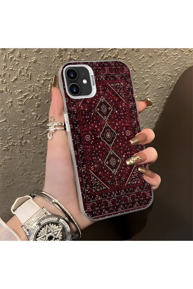 iPhone 12 Mini Compatible Silicone Edge Hard Back Anti-Fall Phone Case Kilim Rug Patterned
