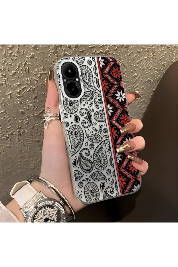 Realme C67 Compatible Kilim Rug Patterned Silicone Edge Hard Back Anti-Fall Phone Case