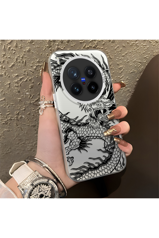 Vivo X300 Pro Compatible Silicone Edge Hard Back Anti-Fall Phone Case Dragon Patterned