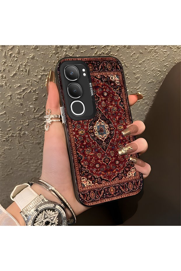 Vivo Y19S Compatible Silicone Edge Hard Back Anti-Fall Phone Case Vintage Patterned
