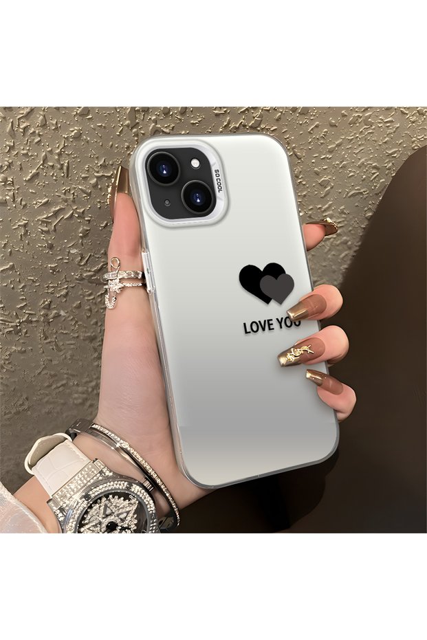 iPhone 13 Mini Compatible Heart Patterned Silicone Edge Hard Back Anti-Fall Phone Case
