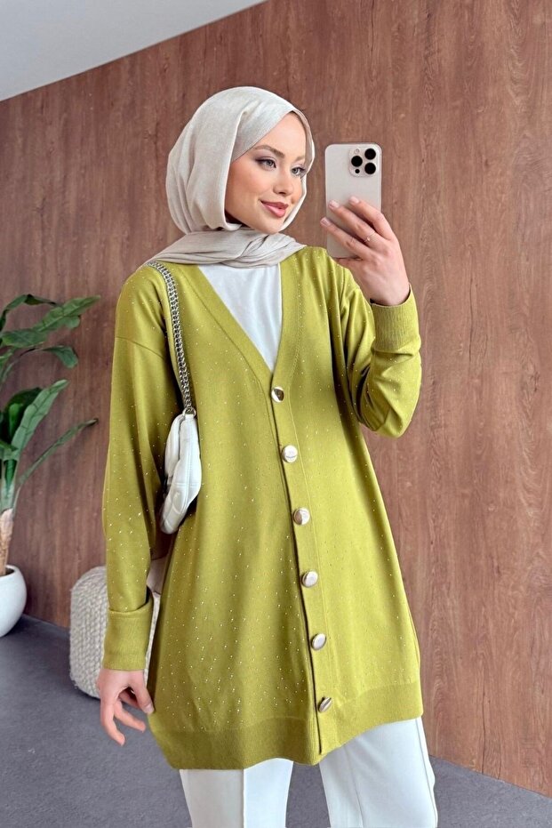 Nepal Stone Cardigan Oil Green
