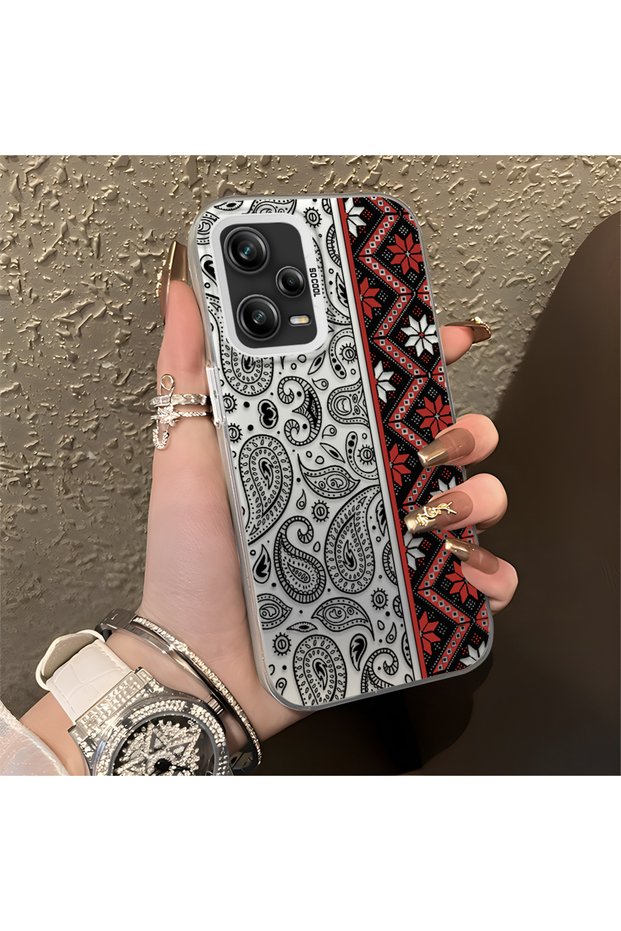 Redmi Note 12 Pro 5g Compatible Kilim Rug Patterned Silicone Edge Hard Back Anti-Fall Phone Case