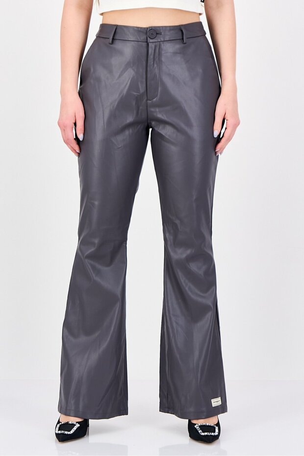 Women Regular Fit Plain Flare Leg Pants, Grey