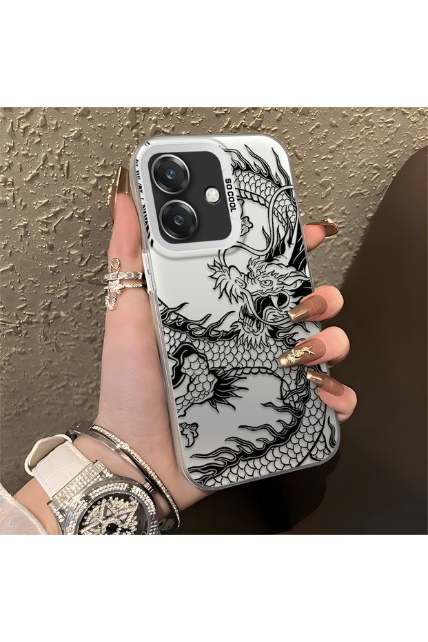 Oppo A3 4g Compatible Silicone Edge Hard Back Anti-Fall Phone Case Dragon Patterned