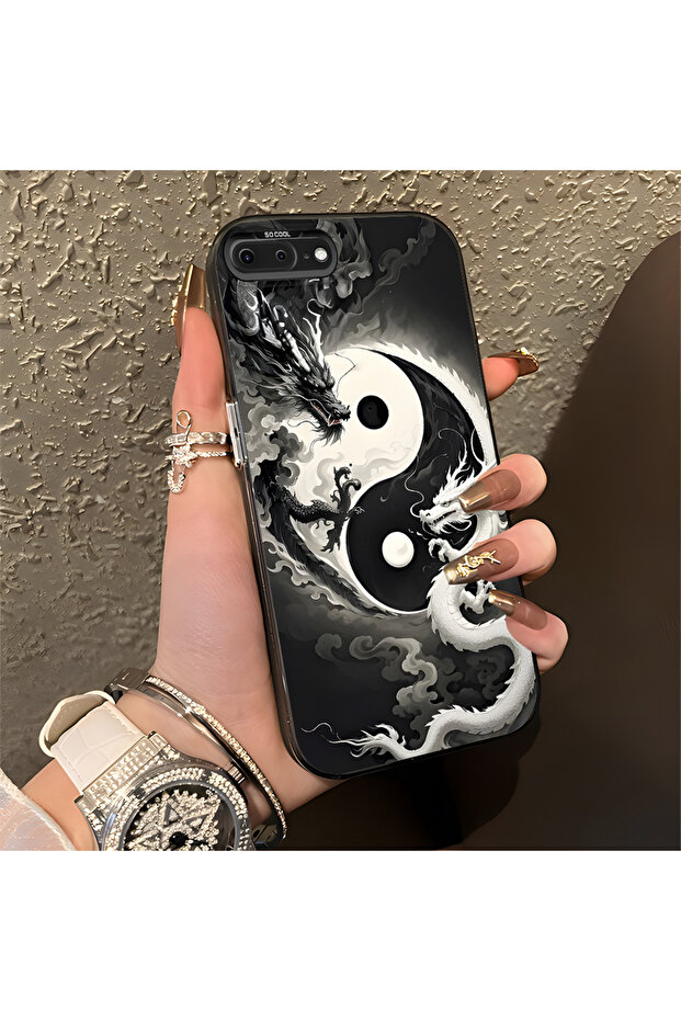 iPhone 7 Plus Compatible Silicone Edge Hard Back Anti-Fall Phone Case Dragon Patterned
