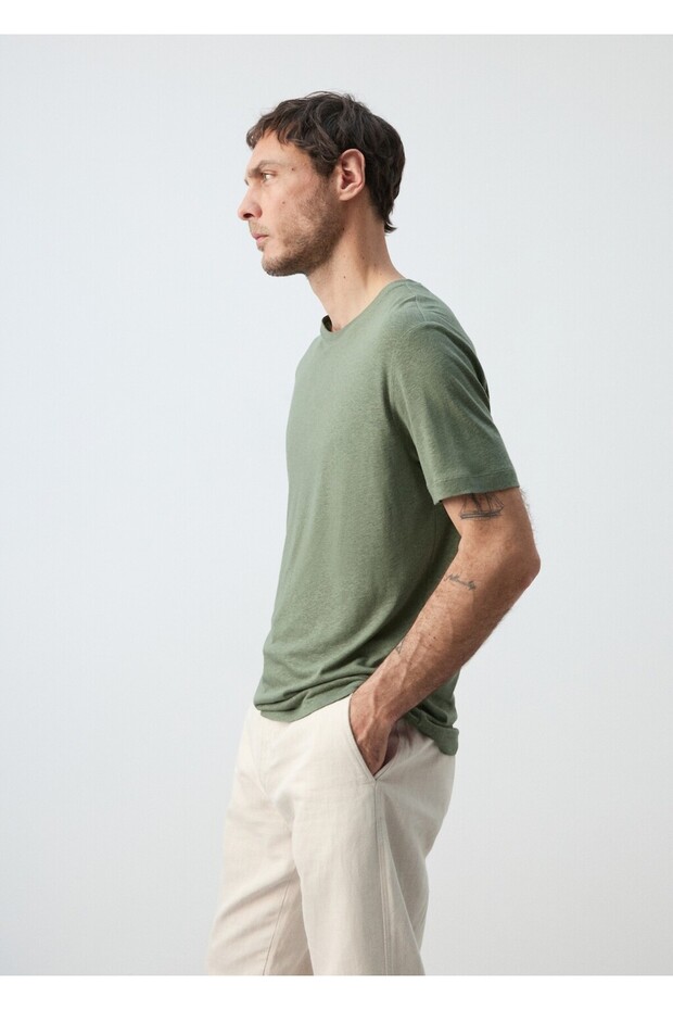Slim fit keten tişört - 7