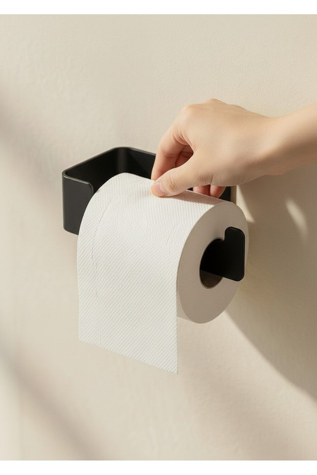Adhesive Metal Toilet Paper Holder – Modern Wc Paper Holder – Matte Black / White