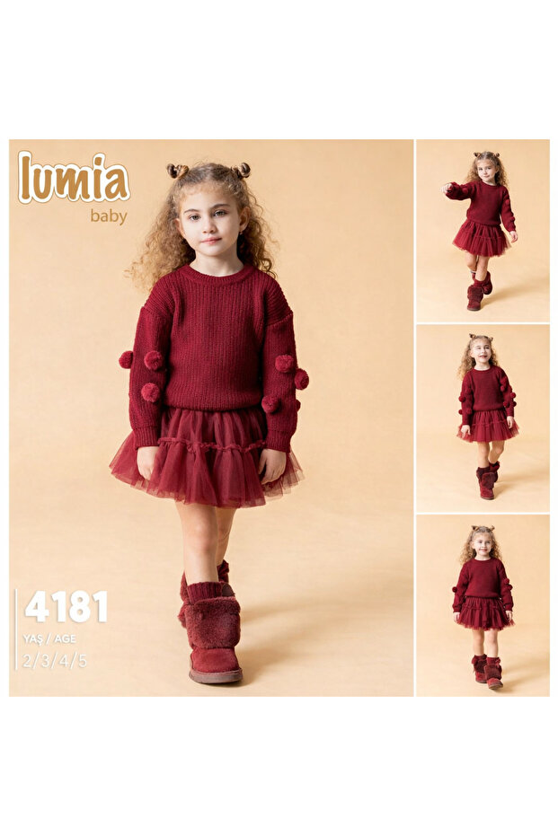Girl's Pompom Knit Sweater and Tutu Skirt 2-Piece Set