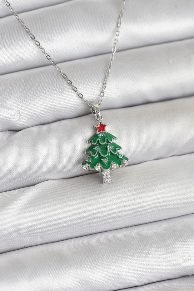316L Steel Chain Silver Color Pine Tree Model Christmas Themed Women's Necklace