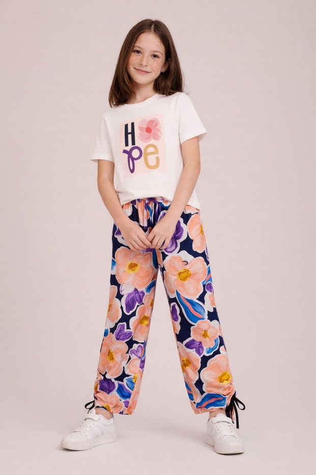 Girl's Set Cotton Piece Hope Printed Summer Bottom and Top