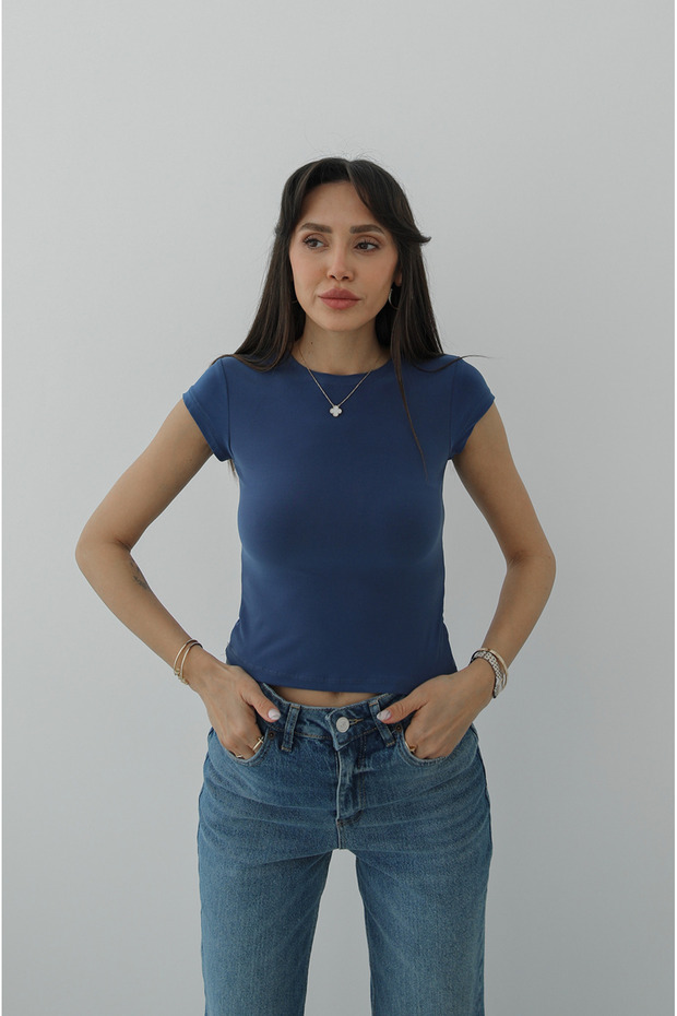 Mavi Raye Kısa Kollu Basic Bluz - 3