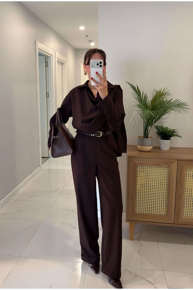 Premium Fabric Bol Pininterest Equivalent Combined Scarf Shawl Shirt Wide Double-Leg Pants Set