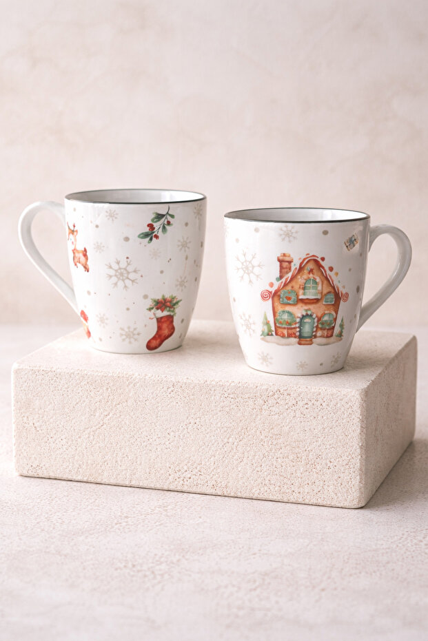 Gingerbread Patterned Porcelain Mug 320 ml Single - 2