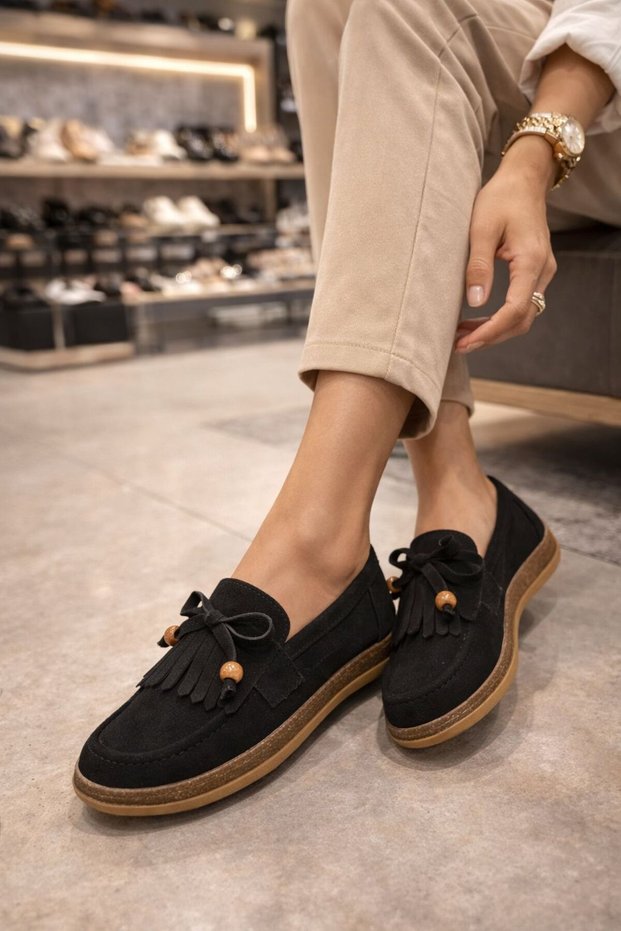 889 Black Suede Leather Powder Orthopedic Comfortable Women's Shoes Ballet Flats Loafers
