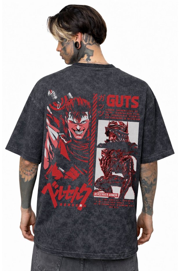 Berserk Guts Anime Back Printed Unisex Oversized Vintage Washed T-Shirt