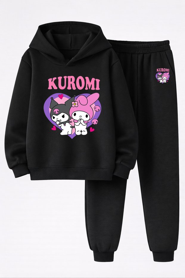 Kuromi Printed 3-Yarn Quality Sweatshirt and Sweatpants Kids' Top-Bottom Set