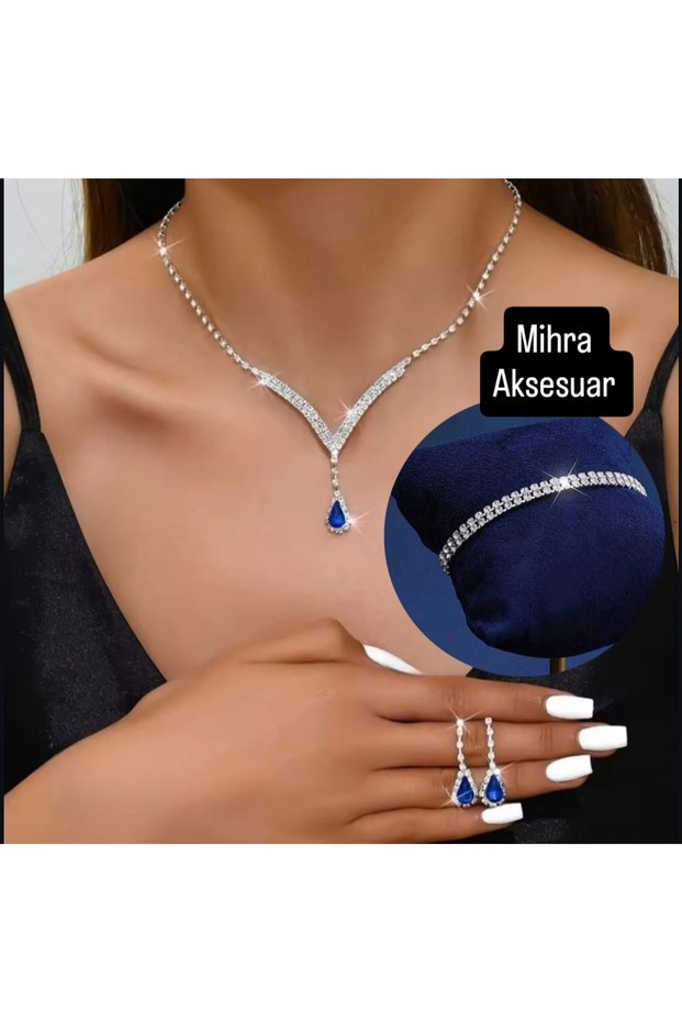 Blue Drop Stone Hürrem Sultan Jewelry Set & Engagement Henna Wedding Special Occasion Jewelry