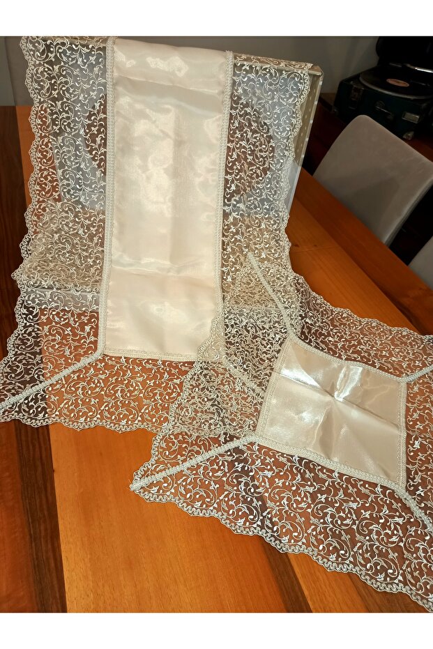 Living Room Set Tablecloth Table Runner Set, 5 Pieces Cappuccino Color