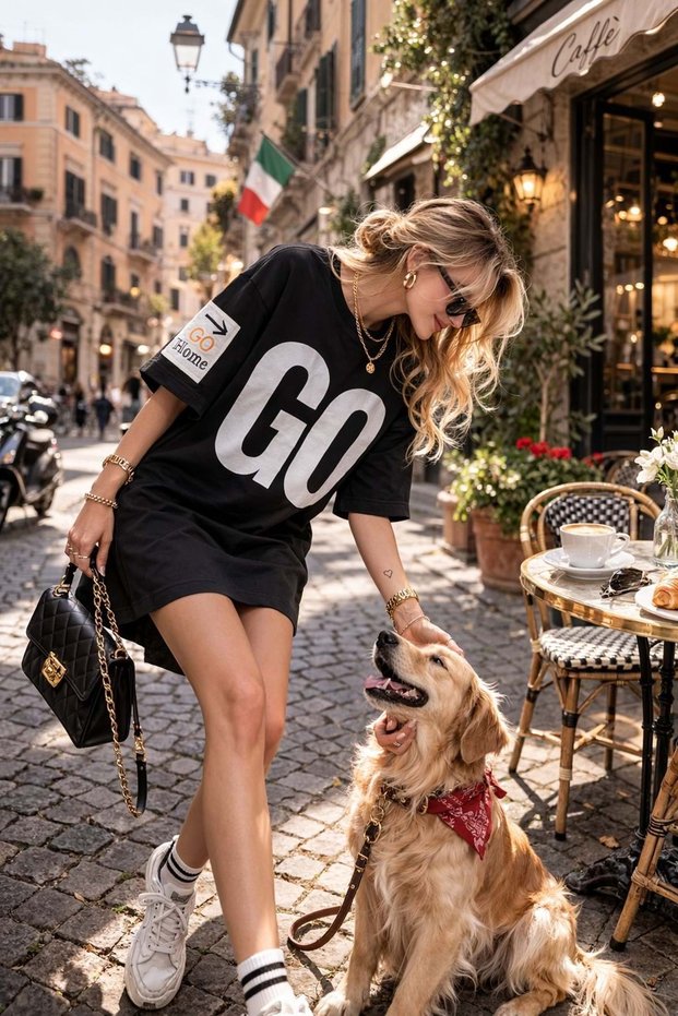 New Season Go Written Oversized Black T-Shirt Dress | Cotton Sporty Elegance