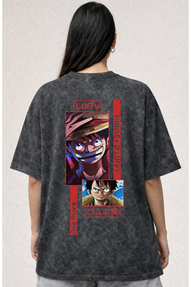 Design Monkey D. Luffy One Piece Anime Printed Unisex Oversized Vintage Washed T-Shirt