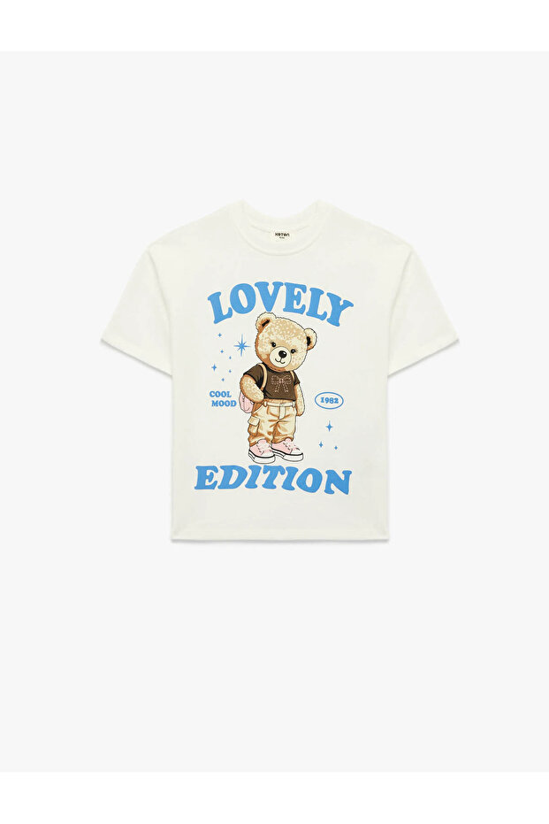 Teddy Bear Printed Ecru Girl's T-Shirt 6Skg10410Ak