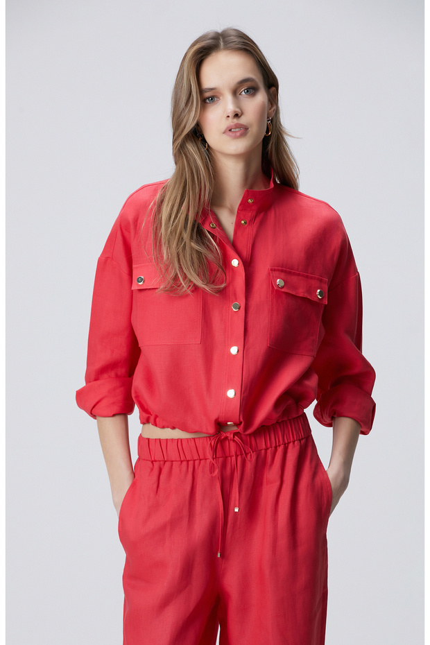 Nar Çiçeği Keten Dış Gömlek - 1