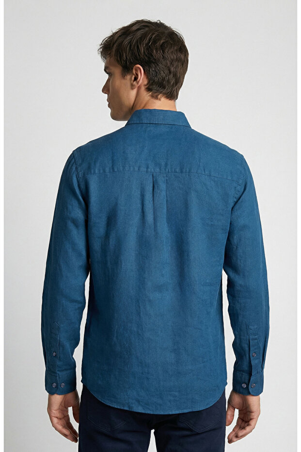 Petrol Keten Gömlek - 3