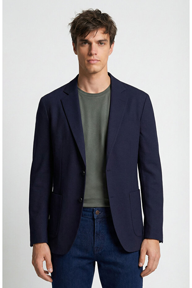 Lacivert Armürlü Ceket - 1