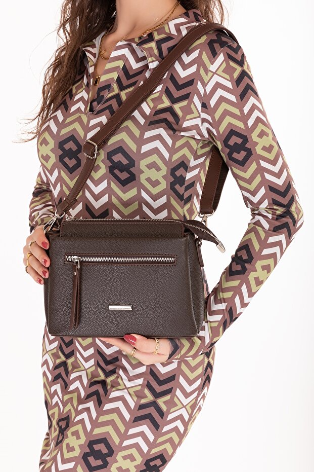 Women's Double Compartment Handbag and Shoulder Bag Ald.80729 Brown