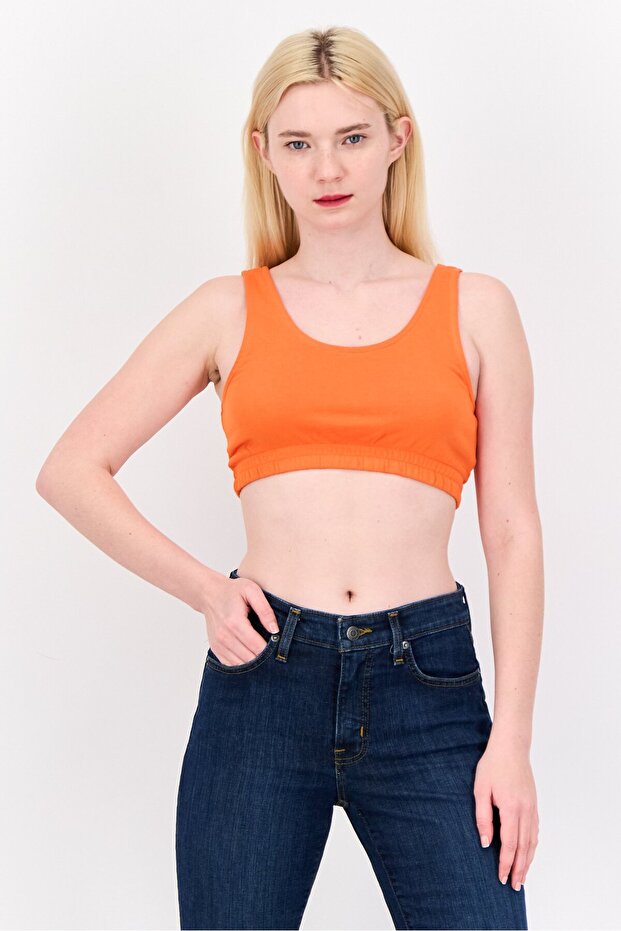 Women Scoop Neck Sleeveless Solid Tank Top, Dark Orange
