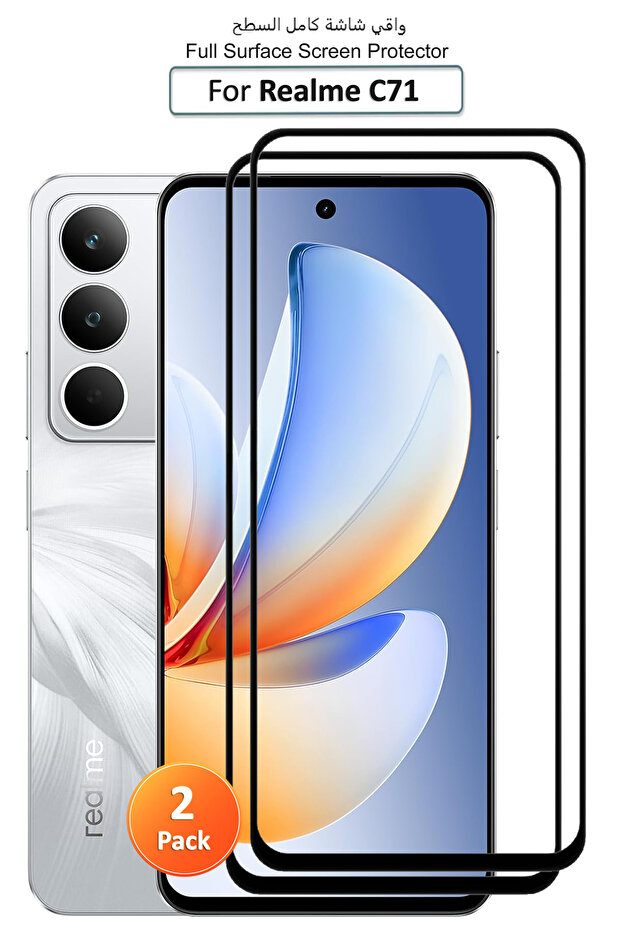 عبوة من قطعتين من واقي الشاشة الزجاجي الممتاز لهاتف Realme C71