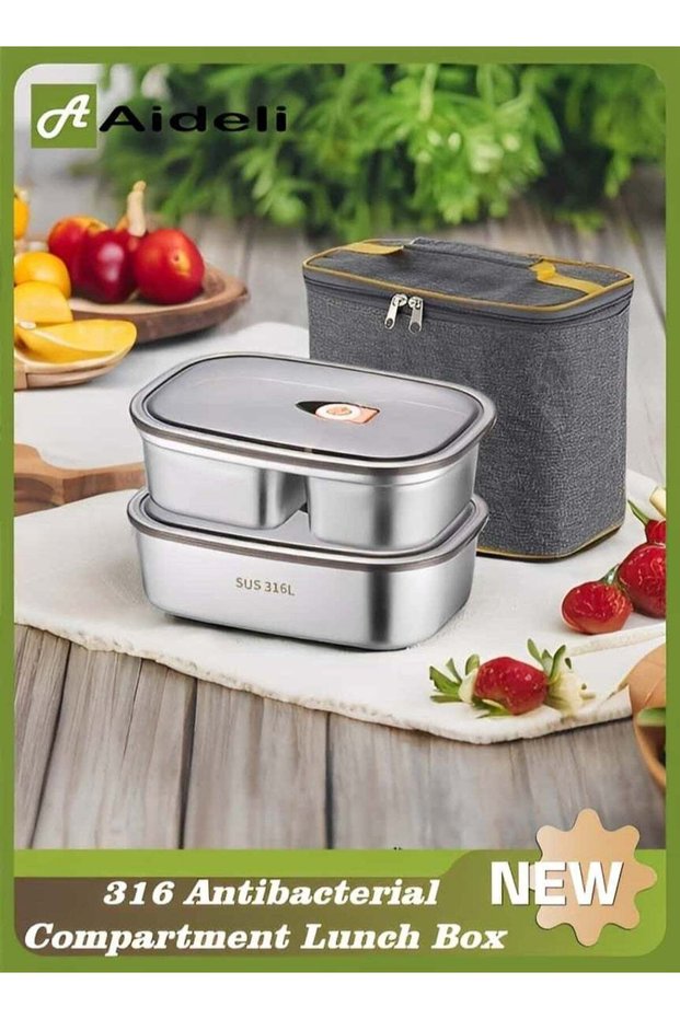 Lunch Box Set of 2, 316 Stainless Steel Bento with Storage Bag, Leakproof Airtight Containers 1.2L + 1.7L