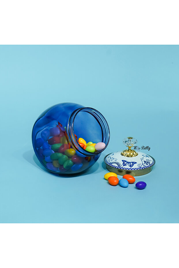 Blue Life Glass Jar with Enamel Lid 1.5 L