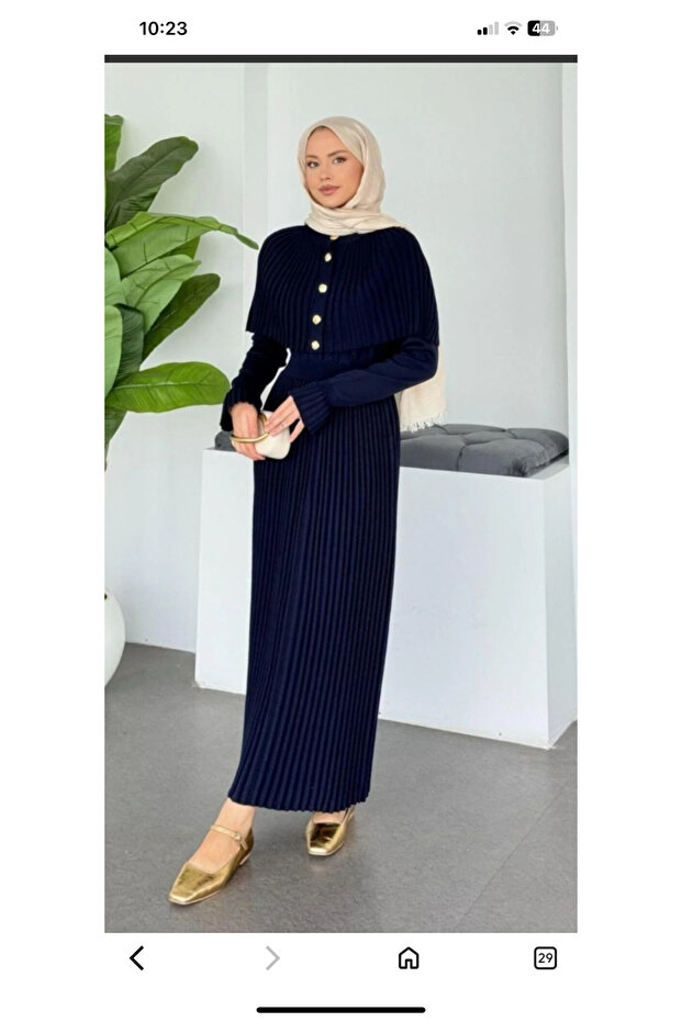 Kadın triko piliseli elbise - 4