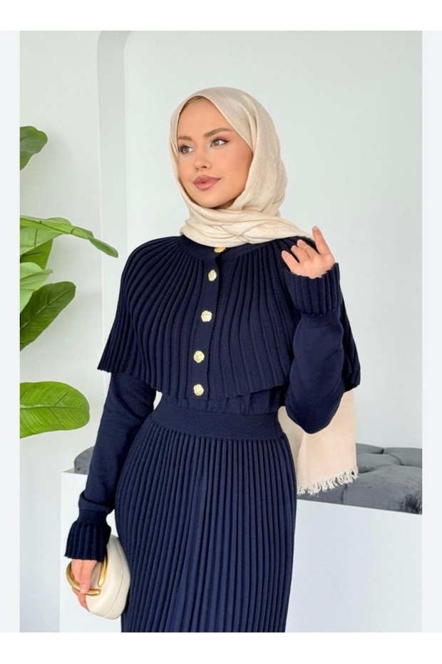 Kadın triko piliseli elbise - 3