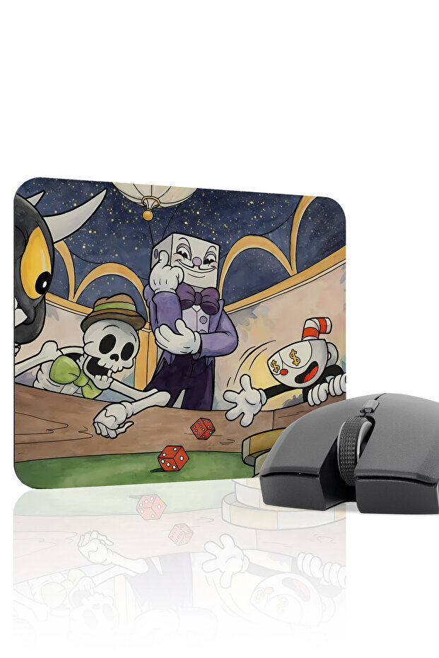 لوحة ماوس الألعاب المطاطية Cuphead مانع للانزلاق Dikişli Rubber Gaming Mousepad V3 - 22X18 Gaming Mouse Pad