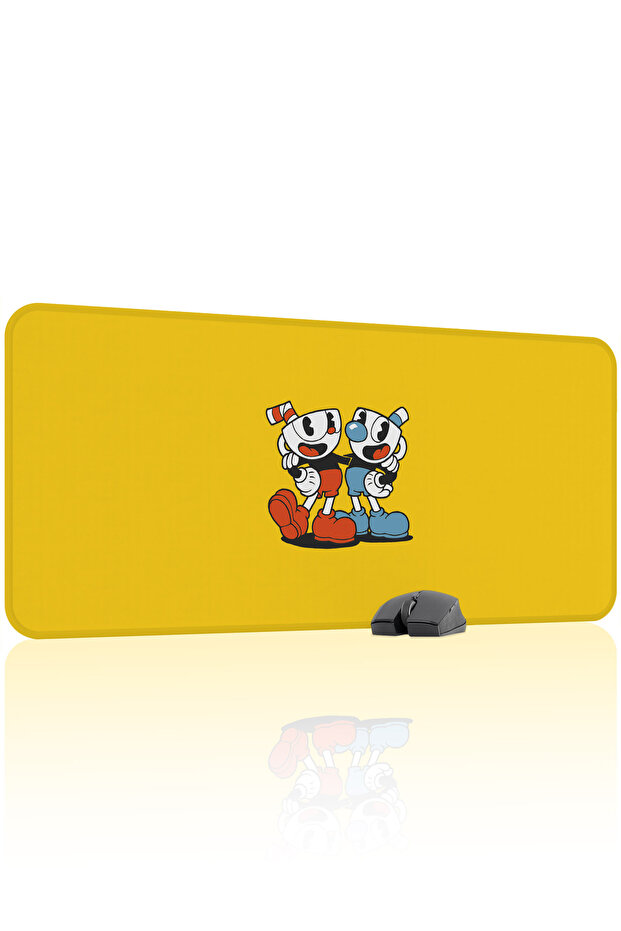 لوحة ماوس الألعاب المطاطية Cuphead مانع للانزلاق Dikişli V2 - 90x40 XXL Gaming Mouse Pad