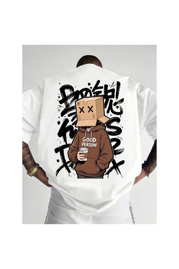 Unisex Cardboard Head Text Printed T-Shirt – Round Neck, Short Sleeve, Casual