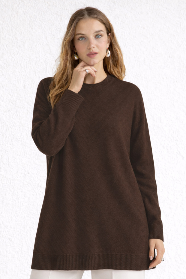 Patterned Hijab Tunic N3192 Brown