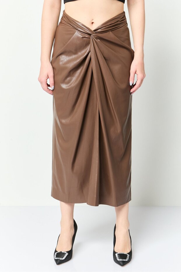 Women Solid Midi Skirt, Coffee Brown
