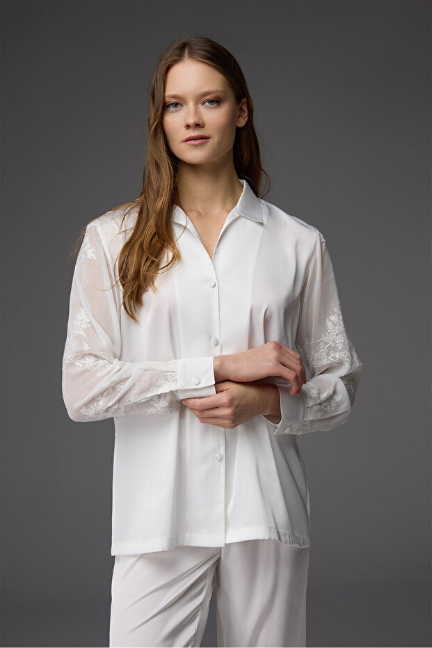 Embroidered Shirt Collar Pajama Set Bm-1830