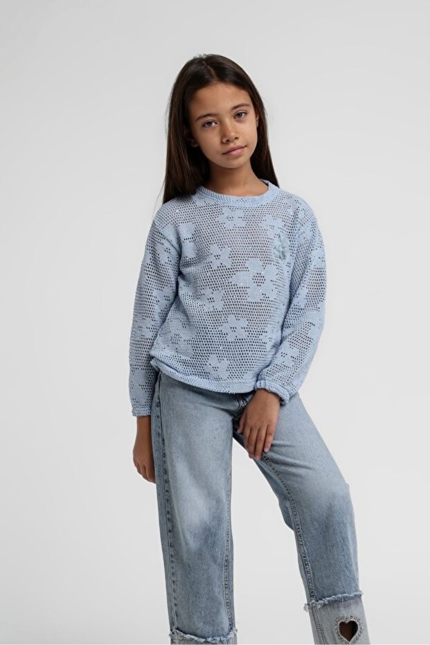 Sprinkled stone Floral Print mesh blouse