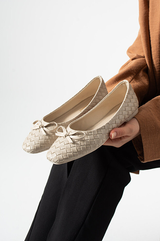 حذاء باليه مسطح محبوك منقوش - 1