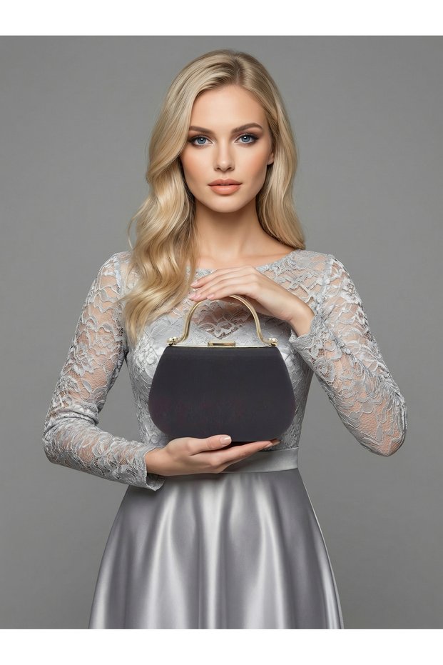 Black Color Glittery Satin Stone Strappy Chain Women's Evening Dress Bag Wedding Engagement Graduation